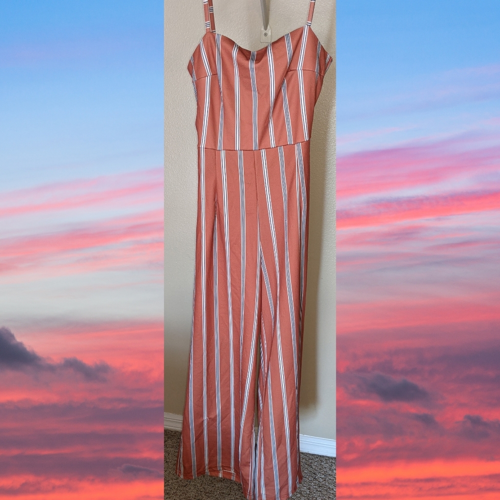 Pink and white striped jumpsuit